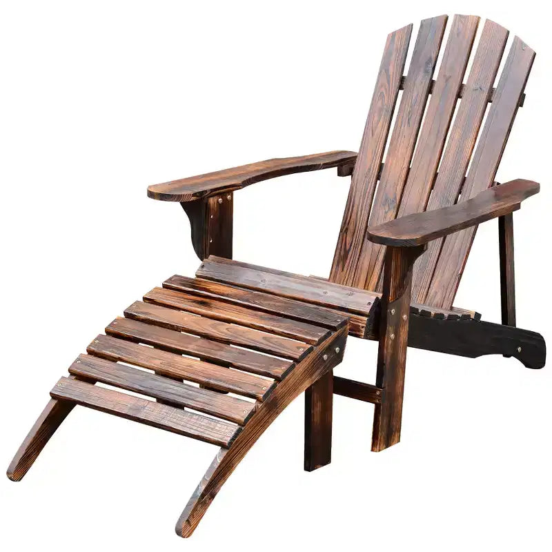 Outsunny Adirondack Chair with Ottoman, Wooden Patio Fire Pit Chair with Footrest & Wide Armrests for Backyard, Garden, Lawn, Rustic Brown