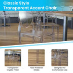 Flash Furniture Set of 4 Transparent Crystal Extra Wide Resin 400 LB. Weight Capacity Banquet & Event Ghost Chairs-Indoor/Outdoor Use
