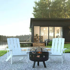 Flash Furniture 3 Piece Charlestown Poly Resin Wood Adirondack Chair Set with Fire Pit - Star and Moon Fire Pit with Mesh Cover