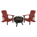 Flash Furniture 3 Piece Charlestown Poly Resin Wood Adirondack Chair Set with Fire Pit - Star and Moon Fire Pit with Mesh Cover