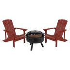 Flash Furniture 3 Piece Charlestown Poly Resin Wood Adirondack Chair Set with Fire Pit - Star and Moon Fire Pit with Mesh Cover