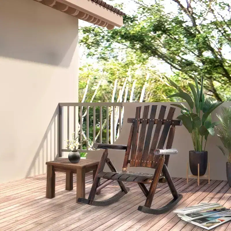 Outsunny Sedia a Dondolo in Legno, Dondolo da Portico per Interni ed Esterni con Design a Doghe, Schienale Alto per Giardino, Cortile