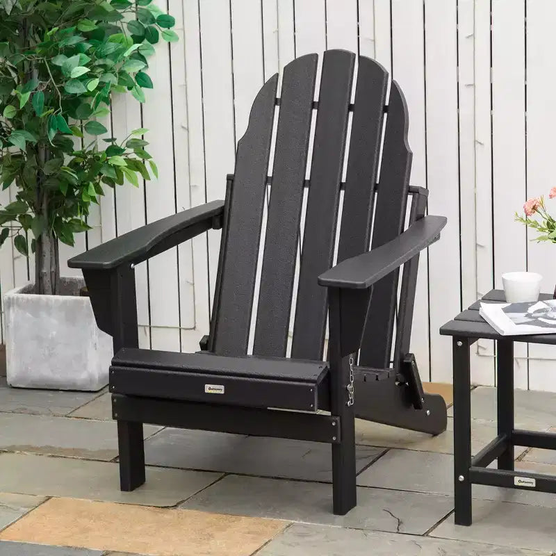 Outsunny Folding Adirondack Chair, Outdoor Fire Pit Seating HDPE Lounger Chair for Patio Deck and Lawn Furnitur