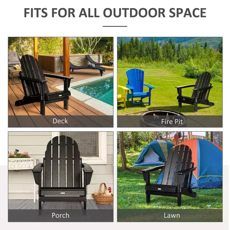 Outsunny Folding Adirondack Chair, Outdoor Fire Pit Seating HDPE Lounger Chair for Patio Deck and Lawn Furnitur