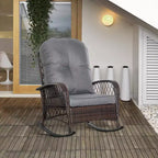 Outsunny Outdoor Wicker Rocking Chair, Patio PE Rattan Recliner Rocker Chair with Soft Cushion, for Garden Backyard Porch