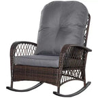 Outsunny Outdoor Wicker Rocking Chair, Patio PE Rattan Recliner Rocker Chair with Soft Cushion, for Garden Backyard Porch