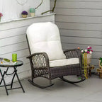 Outsunny Outdoor Wicker Rocking Chair, Patio PE Rattan Recliner Rocker Chair with Soft Cushion, for Garden Backyard Porch
