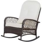 Outsunny Outdoor Wicker Rocking Chair, Patio PE Rattan Recliner Rocker Chair with Soft Cushion, for Garden Backyard Porch