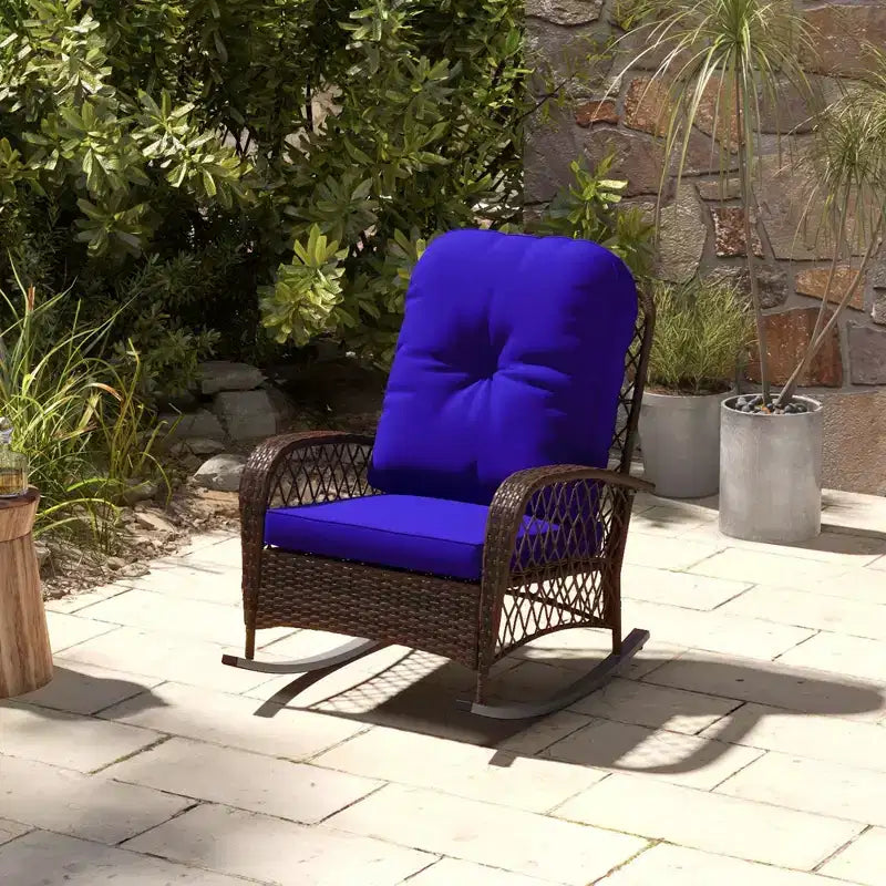 Outsunny Outdoor Wicker Rocking Chair, Patio PE Rattan Recliner Rocker Chair with Soft Cushion, for Garden Backyard Porch