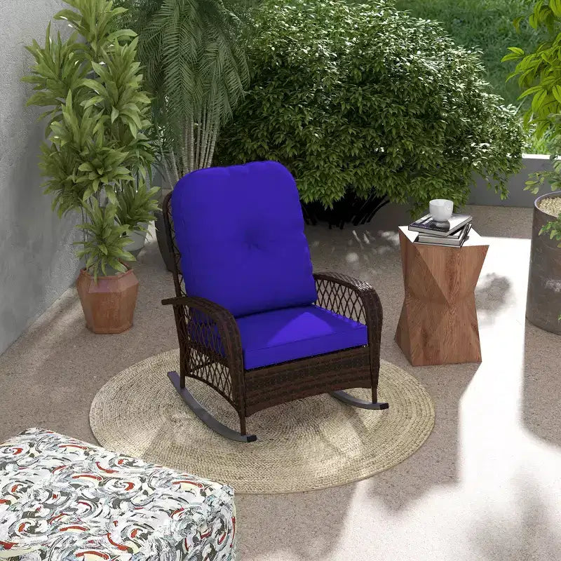 Outsunny Outdoor Wicker Rocking Chair, Patio PE Rattan Recliner Rocker Chair with Soft Cushion, for Garden Backyard Porch