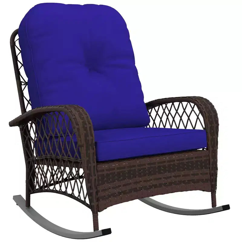 Sedia a dondolo da esterno in vimini Outsunny, sedia a dondolo reclinabile in rattan PE per patio con morbido cuscino, per giardino, cortile, veranda