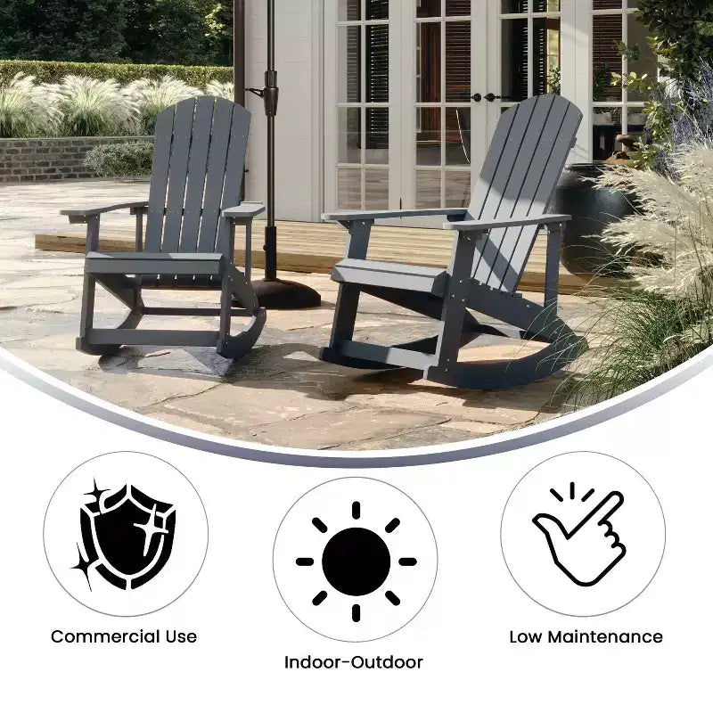 Flash Furniture Savannah All-Weather Poly Resin Wood Adirondack Rocking Chair with Rust Resistant Stainless Steel Hardware