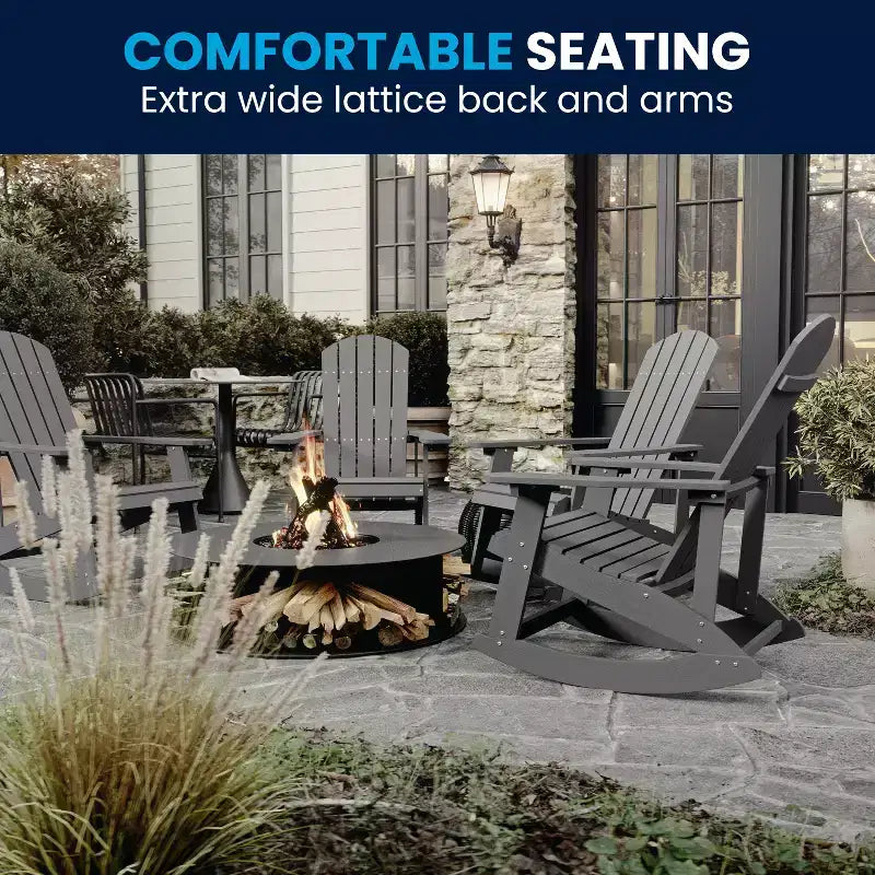 Flash Furniture Savannah All-Weather Poly Resin Wood Adirondack Rocking Chair with Rust Resistant Stainless Steel Hardware