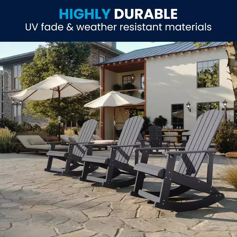 Flash Furniture Savannah All-Weather Poly Resin Wood Adirondack Rocking Chair with Rust Resistant Stainless Steel Hardware