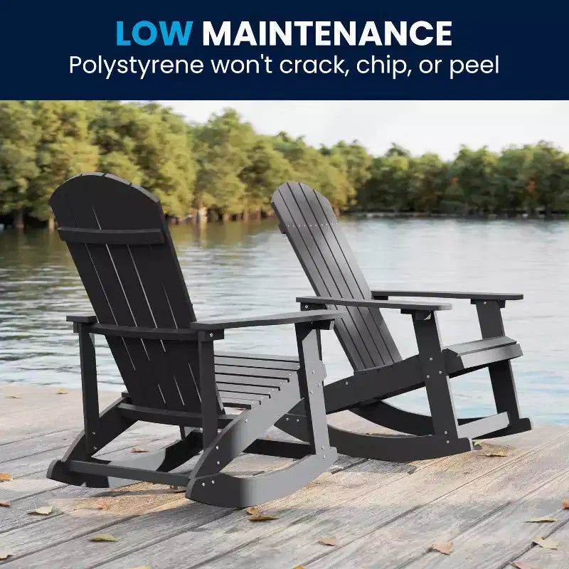 Flash Furniture Savannah All-Weather Poly Resin Wood Adirondack Rocking Chair with Rust Resistant Stainless Steel Hardware