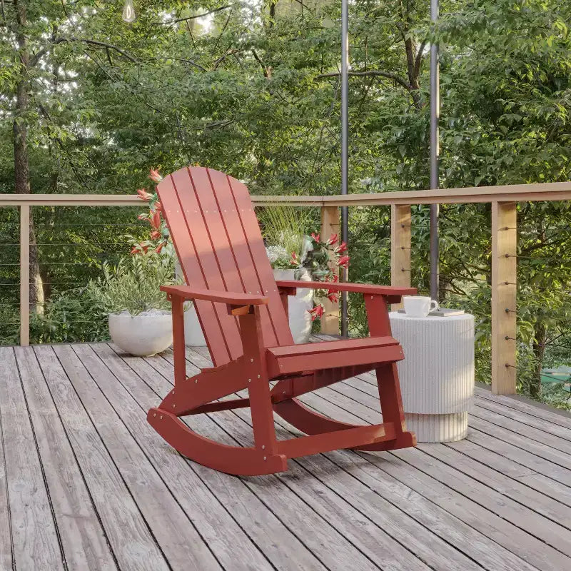 Flash Furniture Savannah All-Weather Poly Resin Wood Adirondack Rocking Chair with Rust Resistant Stainless Steel Hardware