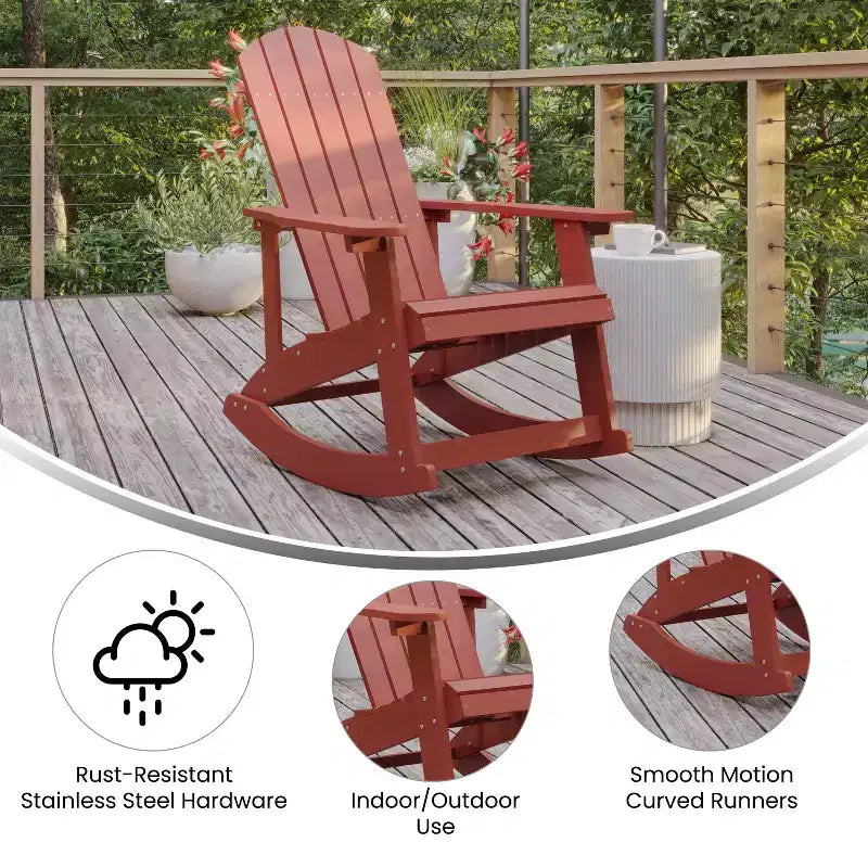 Flash Furniture Savannah All-Weather Poly Resin Wood Adirondack Rocking Chair with Rust Resistant Stainless Steel Hardware