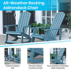 Flash Furniture Savannah All-Weather Poly Resin Wood Adirondack Rocking Chair with Rust Resistant Stainless Steel Hardware