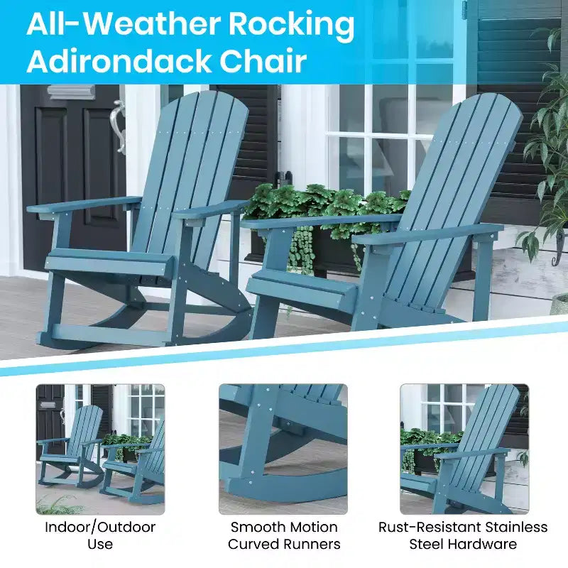 Flash Furniture Savannah All-Weather Poly Resin Wood Adirondack Rocking Chair with Rust Resistant Stainless Steel Hardware
