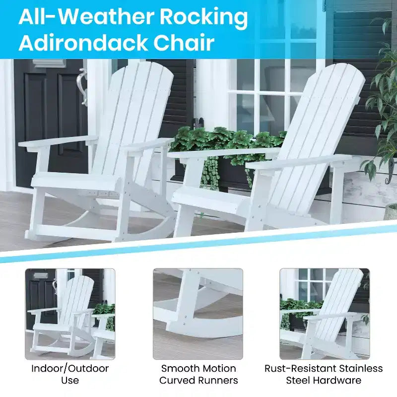 Flash Furniture Savannah All-Weather Poly Resin Wood Adirondack Rocking Chair with Rust Resistant Stainless Steel Hardware