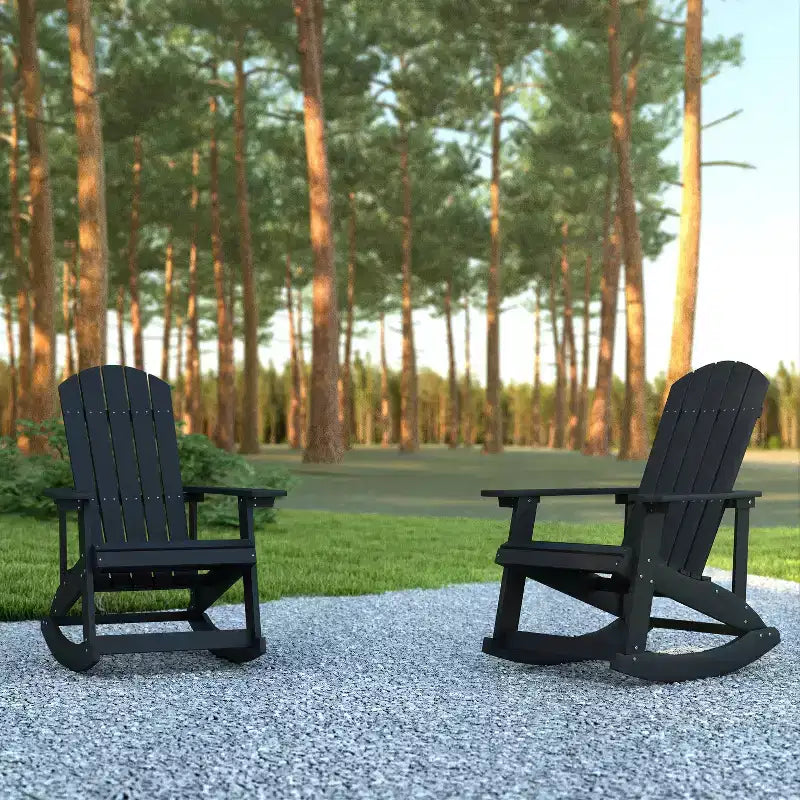 Emma and Oliver Set of 2 Marcy Classic All-Weather Poly Resin Rocking Adirondack Chairs with Stainless Steel Hardware for Year Round Use