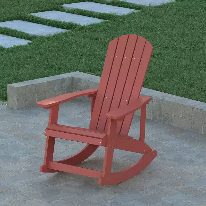 Emma and Oliver Set of 2 Marcy Classic All-Weather Poly Resin Rocking Adirondack Chairs with Stainless Steel Hardware for Year Round Use