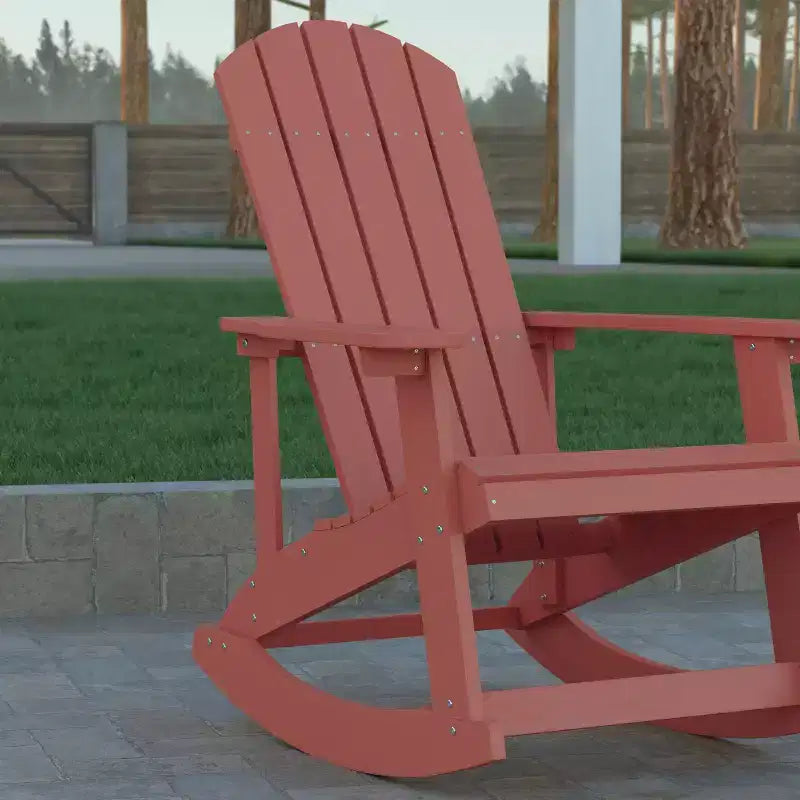 Emma and Oliver Set of 2 Marcy Classic All-Weather Poly Resin Rocking Adirondack Chairs with Stainless Steel Hardware for Year Round Use