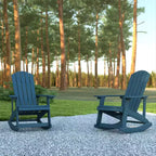 Emma and Oliver Set of 2 Marcy Classic All-Weather Poly Resin Rocking Adirondack Chairs with Stainless Steel Hardware for Year Round Use