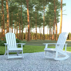 Emma and Oliver Set of 2 Marcy Classic All-Weather Poly Resin Rocking Adirondack Chairs with Stainless Steel Hardware for Year Round Use