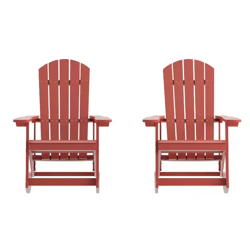 Set di 2 sedie a dondolo Adirondack Emma and Oliver Marcy classiche in poliresina per tutte le stagioni con hardware in acciaio inossidabile per uso tutto l'anno