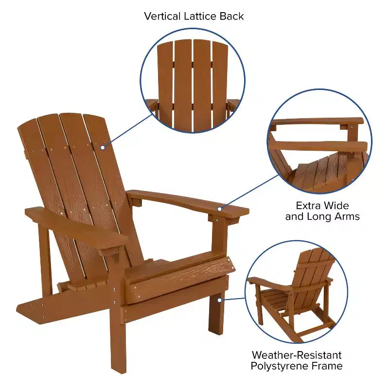 Emma and Oliver Three Piece Hartford Camping Set with Two Faux Wood Adirondack Chairs and Star and Moon Fire Pit with Mesh Cover