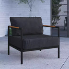 Poltrona da esterno Merrick Lane con cuscini in peluche rimovibili e struttura in alluminio con dettagli in teak