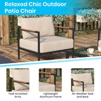 Poltrona da esterno Merrick Lane con cuscini in peluche rimovibili e struttura in alluminio con dettagli in teak