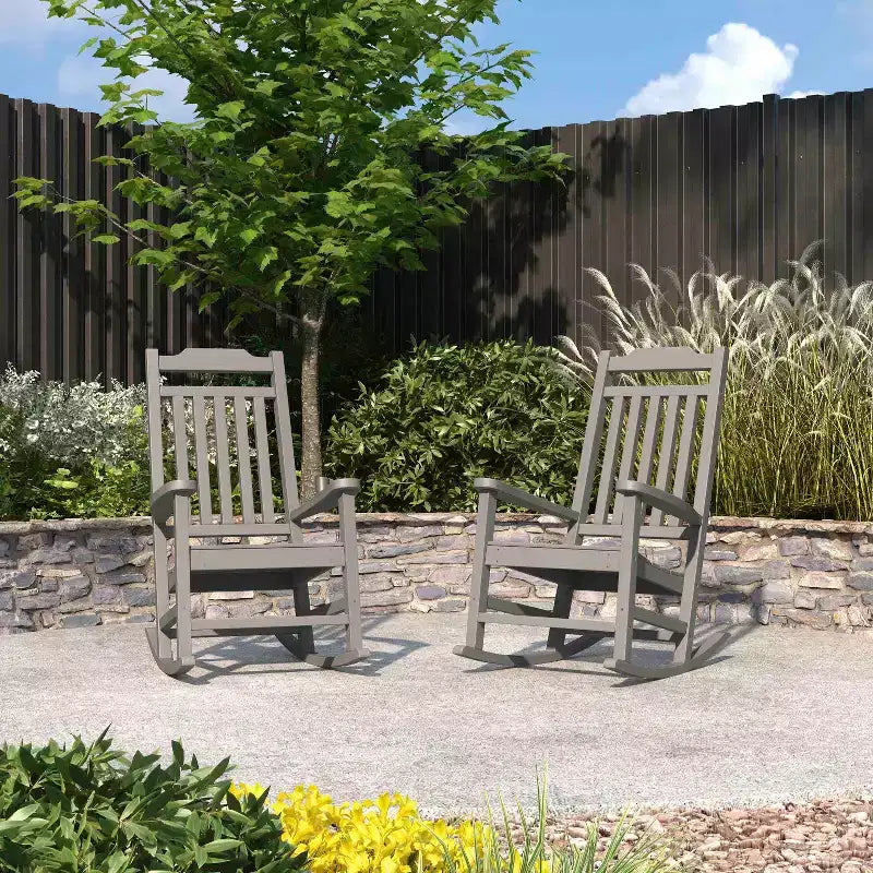 Merrick Lane Set of 2 Poly Resin Indoor/Outdoor Rocking Chairs
