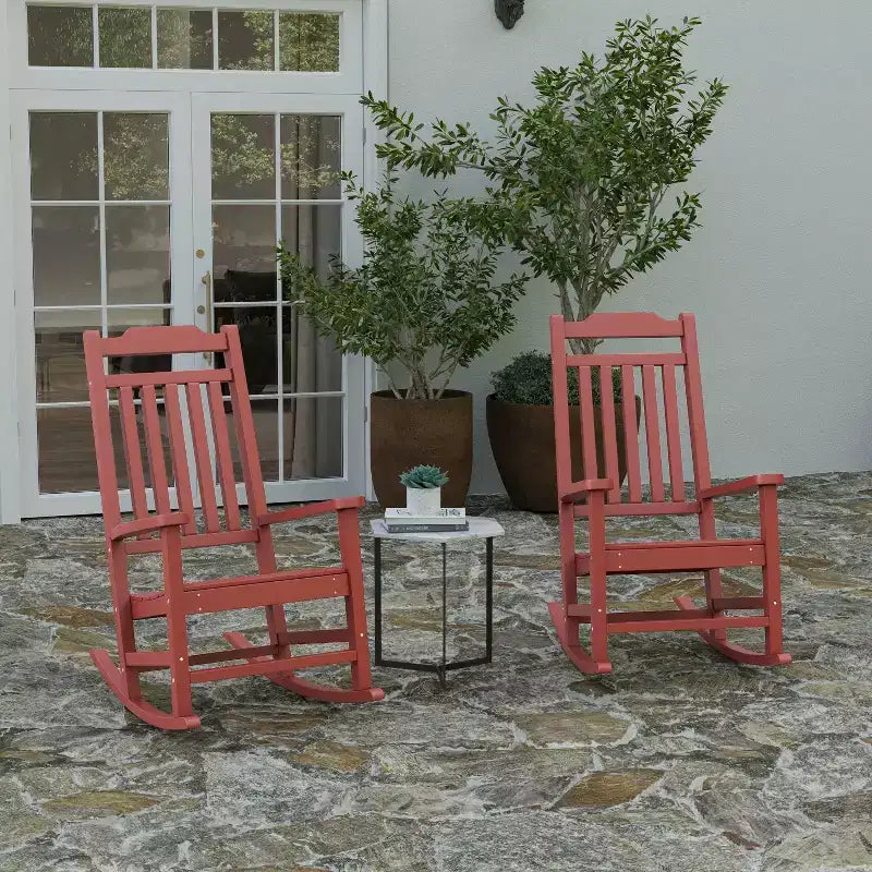 Merrick Lane Set of 2 Poly Resin Indoor/Outdoor Rocking Chairs