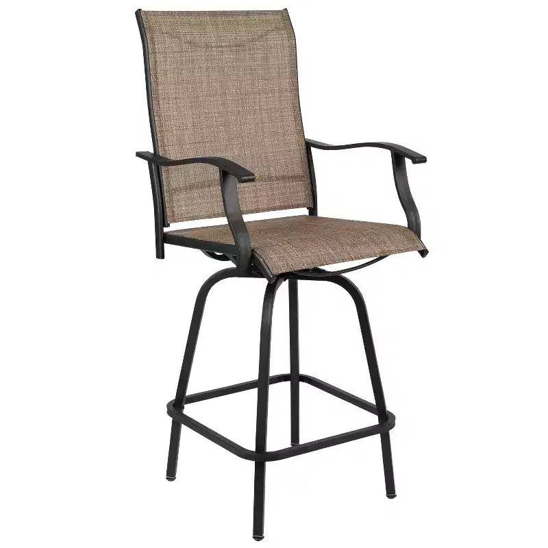 Merrick Lane - Set di 2 sgabelli da bar alti Brett con schienale alto, girevoli, per esterno, con struttura in metallo verniciato a polvere e rivestimento in textilene