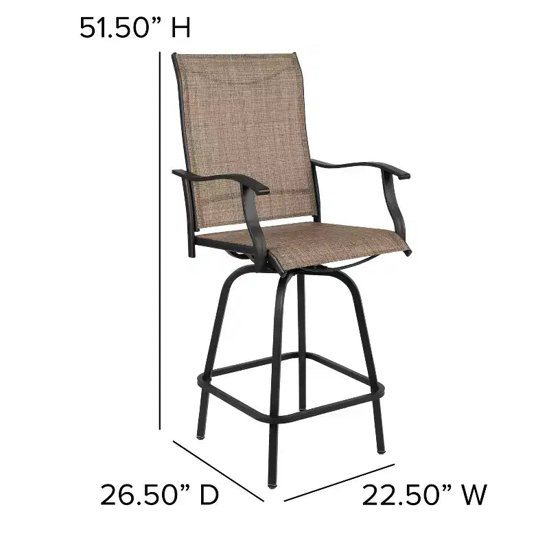 Merrick Lane - Set di 2 sgabelli da bar alti Brett con schienale alto, girevoli, per esterno, con struttura in metallo verniciato a polvere e rivestimento in textilene