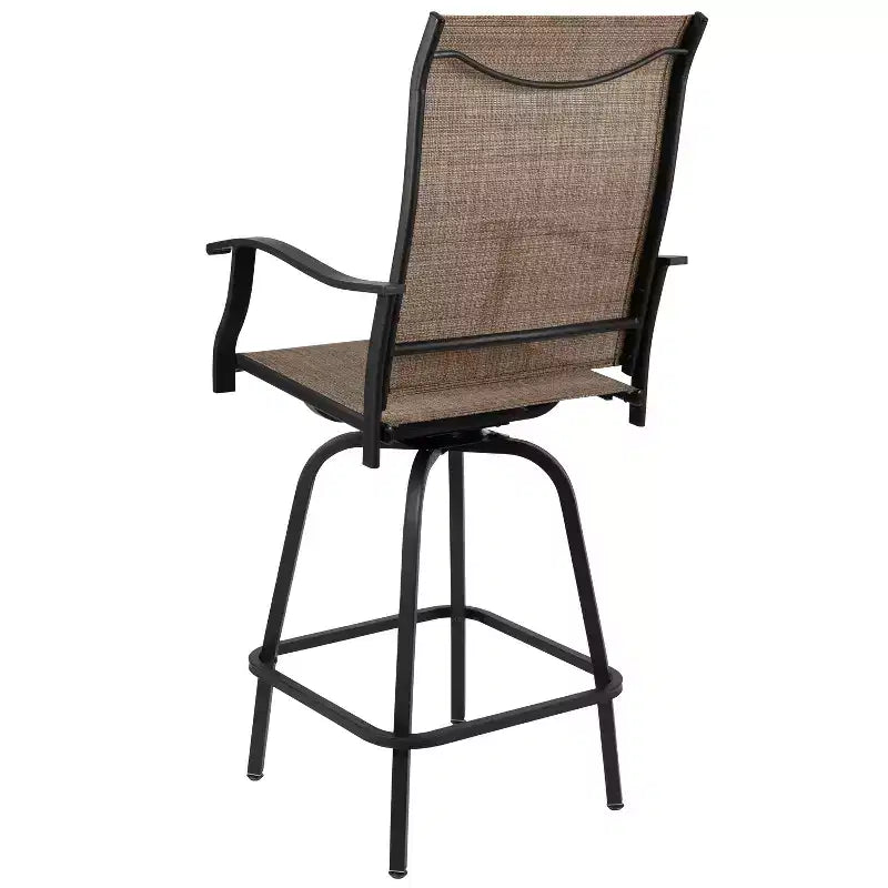 Merrick Lane - Set di 2 sgabelli da bar alti Brett con schienale alto, girevoli, per esterno, con struttura in metallo verniciato a polvere e rivestimento in textilene
