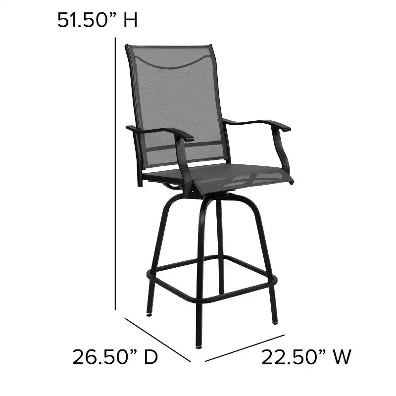 Merrick Lane - Set di 2 sgabelli da bar alti Brett con schienale alto, girevoli, per esterno, con struttura in metallo verniciato a polvere e rivestimento in textilene