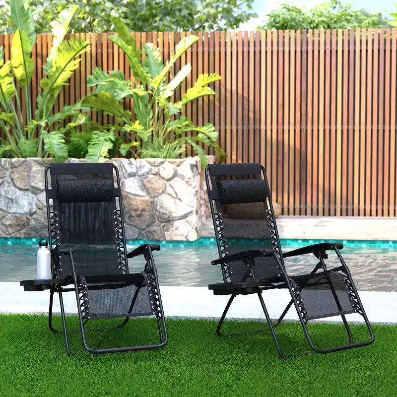 Merrick Lane Set di 2 Sedie Pieghevoli Zero Gravity Rivestite in Mesh con Cuscino Rimovibile e Vassoio Portabicchieri