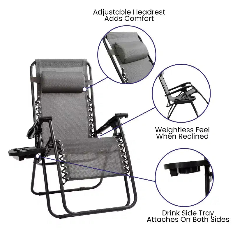 Merrick Lane Set di 2 Sedie Pieghevoli Zero Gravity Rivestite in Mesh con Cuscino Rimovibile e Vassoio Portabicchieri