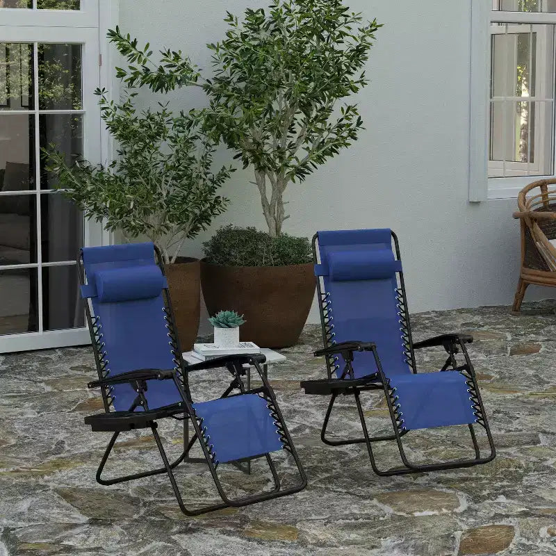 Merrick Lane Set di 2 Sedie Pieghevoli Zero Gravity Rivestite in Mesh con Cuscino Rimovibile e Vassoio Portabicchieri