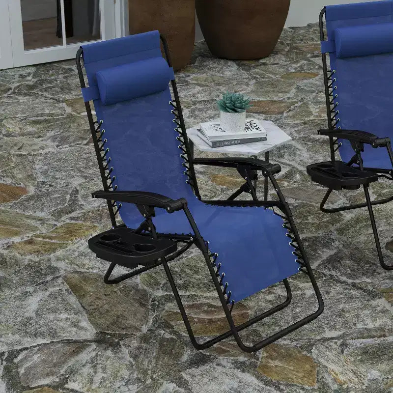 Merrick Lane Set di 2 Sedie Pieghevoli Zero Gravity Rivestite in Mesh con Cuscino Rimovibile e Vassoio Portabicchieri