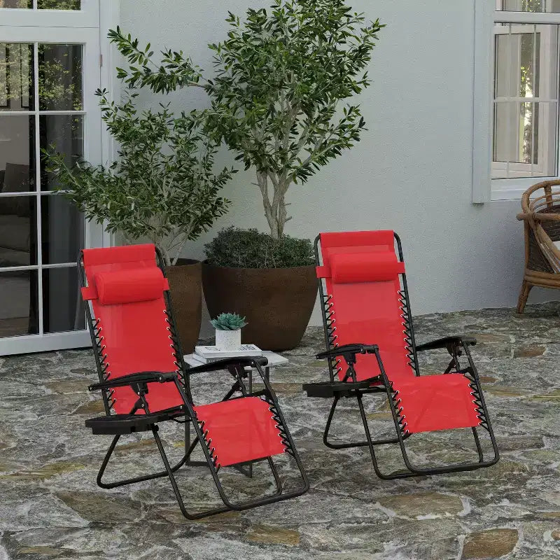 Merrick Lane Set di 2 Sedie Pieghevoli Zero Gravity Rivestite in Mesh con Cuscino Rimovibile e Vassoio Portabicchieri