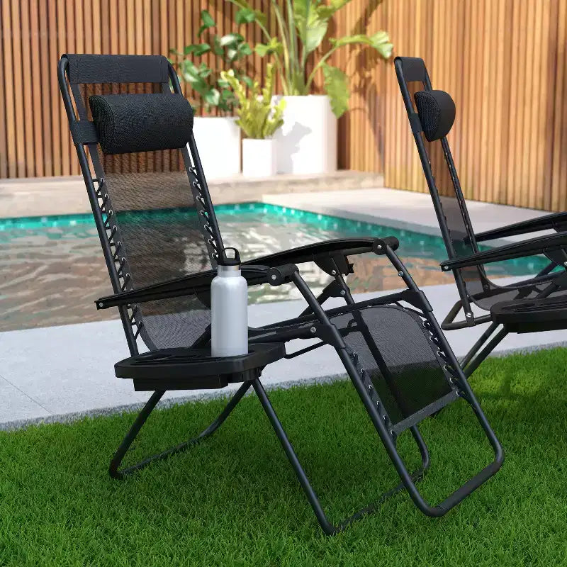 Merrick Lane Set di 2 Sedie Pieghevoli Zero Gravity Rivestite in Mesh con Cuscino Rimovibile e Vassoio Portabicchieri