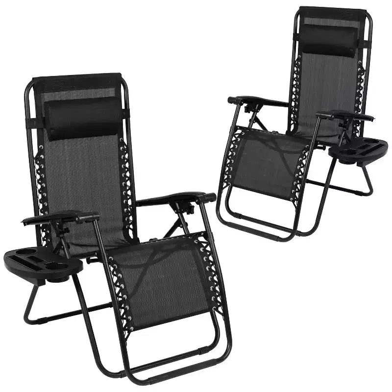 Merrick Lane Set di 2 Sedie Pieghevoli Zero Gravity Rivestite in Mesh con Cuscino Rimovibile e Vassoio Portabicchieri