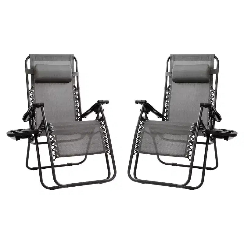 Merrick Lane Set di 2 Sedie Pieghevoli Zero Gravity Rivestite in Mesh con Cuscino Rimovibile e Vassoio Portabicchieri