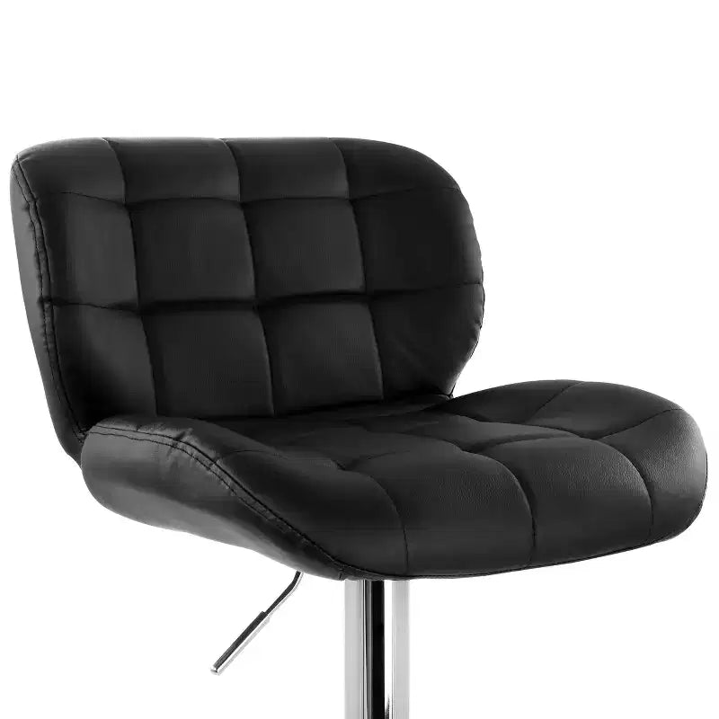 Elama 2 Piece Adjustable Faux Leather Tufted Bar Stool in Black with Chrome Base