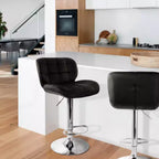 Elama 2 Piece Adjustable Faux Leather Tufted Bar Stool in Black with Chrome Base