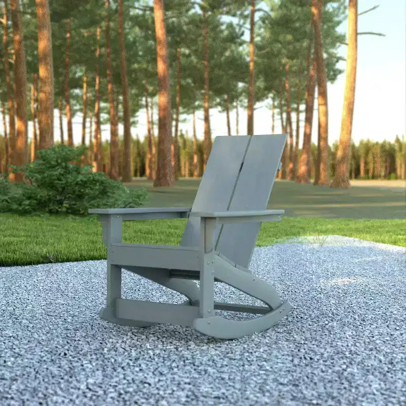 Emma and Oliver Modern All-Weather Poly Resin Adirondack Rocking Chair for Indoor/Outdoor Use